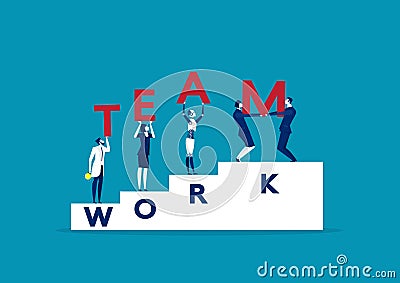 Five businessmen holding teamwork word. Vector Illustration