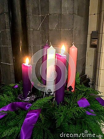 The five candles of Advent Stock Photo