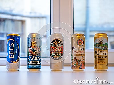 Five cans of beer in Russia Editorial Stock Photo