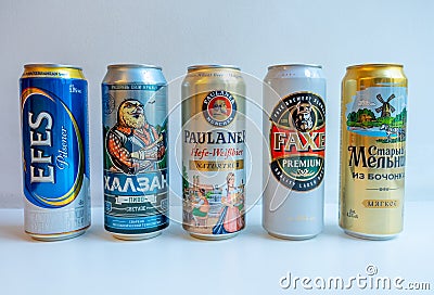 Five cans of beer in Russia Editorial Stock Photo