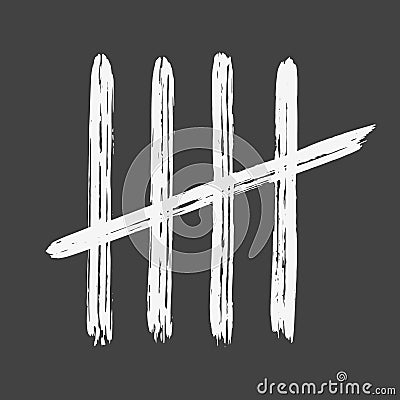 Five chalk tally marks on white board Vector Illustration
