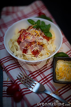 Five Cheeses ravioli with marinara souse Stock Photo