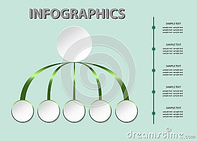 Five circle infographics vector template in green color Vector Illustration