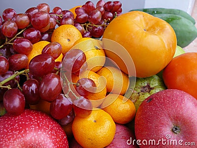 Five colored fruits Stock Photo