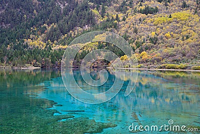 Five colored lake, Jiuzhaigou, China Stock Photo