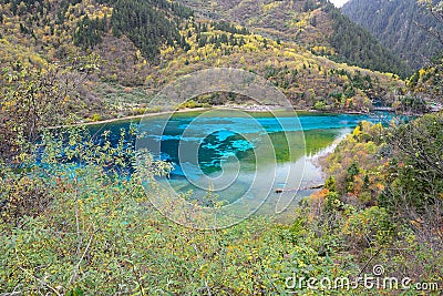 Five colored lake, Jiuzhaigou, China Stock Photo