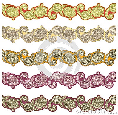 Five colored ornamental stripes Vector Illustration