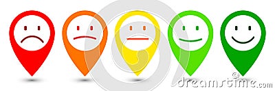 Five colored smilies location - vector Stock Photo