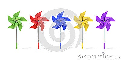 Five colorful five sided pinwheels Cartoon Illustration