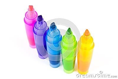 Five colorful highlighters Stock Photo