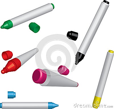 Five colorful markers Stock Photo