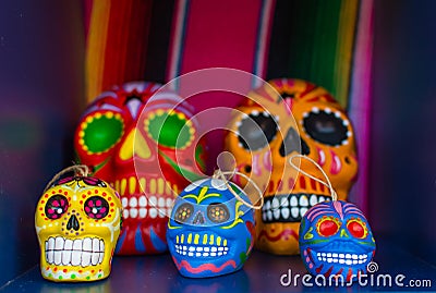 Five colorful skulls from Mexican tradition Stock Photo