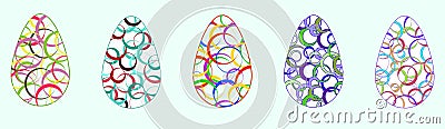 five contours of Easter eggs with patterns of multi-colored rings Vector Illustration