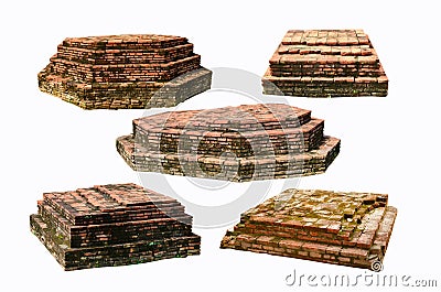 Five destroyed brick pagoda bases Stock Photo