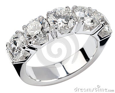 Five diamond silver ring Stock Photo