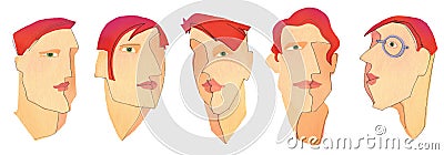 Five man`s faces Stock Photo