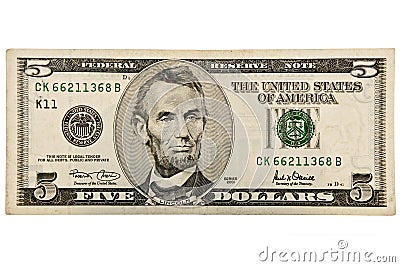 Five dollar bill Stock Photo