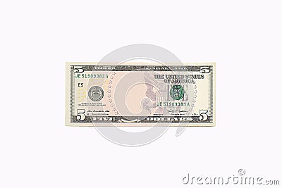 Five dollar bill with Abraham Lincoln portrait removed. Stock Photo