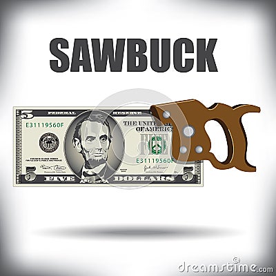 Five dollar bill sawbuck Vector Illustration