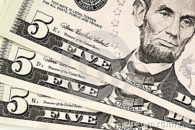 Five dollar bills Stock Photo