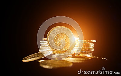 Five Dollars gold coins Stock Photo