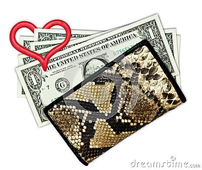 Five dollars in the purse Stock Photo