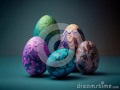 Five Easter Eggs with floral ornaments multicolored Stock Photo