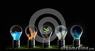 Five elements of nature air water fire earth space Stock Photo