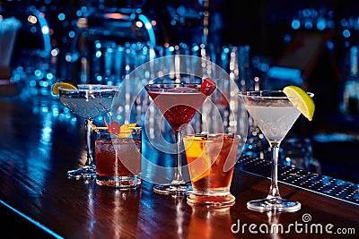 five exotic thirst quenching cocktails on Stock Photo