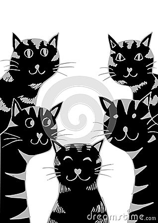 Five Fat Cartoon Cats Cartoon Illustration