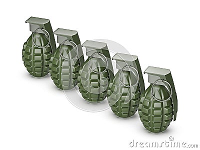 Five fragmentation hand grenades Stock Photo