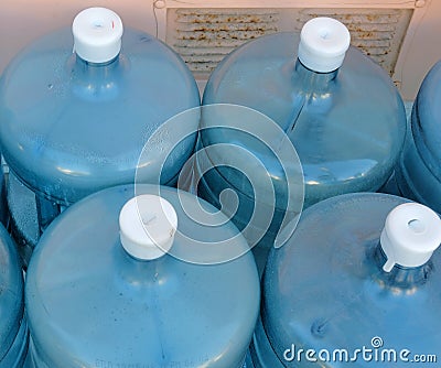 Five gallon water jugs outdoors Stock Photo