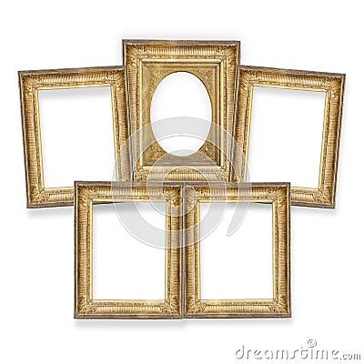 Five gilded frames isolated Stock Photo
