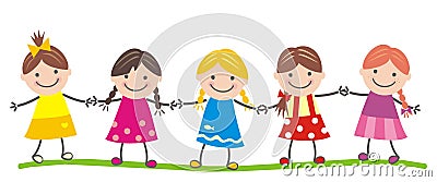 Five girls at summer wear, eps. Vector Illustration