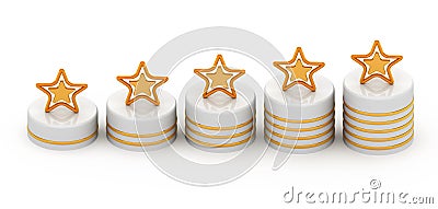 Five gold stars for ranking Stock Photo