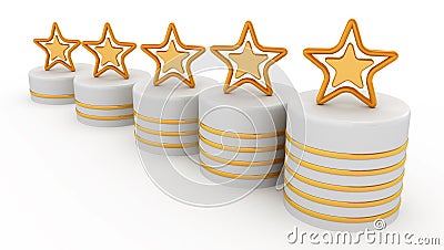 Five gold stars for ranking Stock Photo