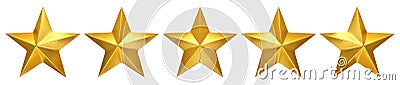 Five golden stars, best rating Stock Photo