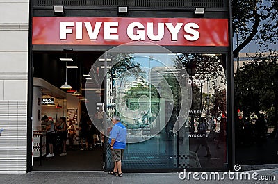 FIVE GUYS FOOD RESTARUANT IN BARCELONA SPAIN Editorial Stock Photo