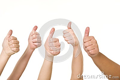 Five hands doing thumbs up Stock Photo