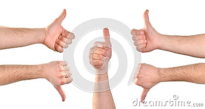 Five hands showing gesture of conformity or disagreement Stock Photo