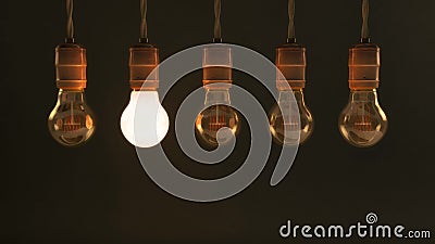 Five Hanging Vintage Incandescent Light Bulbs Stock Photo