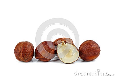 Five hazelnut kernels Stock Photo