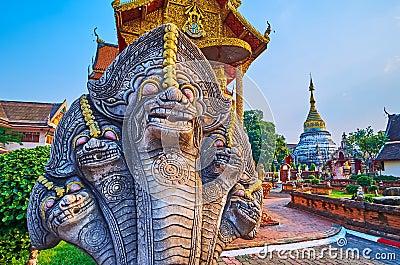 Five-headed Naga statue, Wat Buppharam, Chiang Mai, Thailand Stock Photo