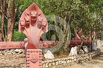 Five-headed serpent statue in temple of thailand. Stock Photo
