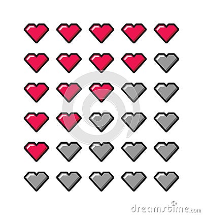 Five hearts rating vector illustration, 5 love rate, life game heart icon Vector Illustration