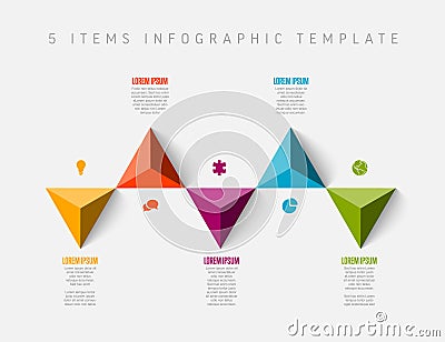 Five horizontal items elements template with icons and triangle arrows Vector Illustration
