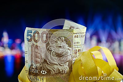 Five Hundred Dollars Hong Kong, Hong Kong Money, Hong Kong Celebrate Light Show Stock Photo