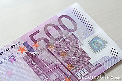 Five Hundred Euros. 500 Euro With One Note. 500 Euro Stock Photo