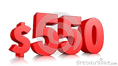 550$ Five hundred and fifty price symbol. red text number 3d render with dollar sign on white background Stock Photo