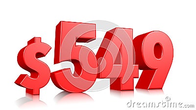 549$ Five hundred forty nine price symbol. red text number 3d render with dollar sign on white background Stock Photo